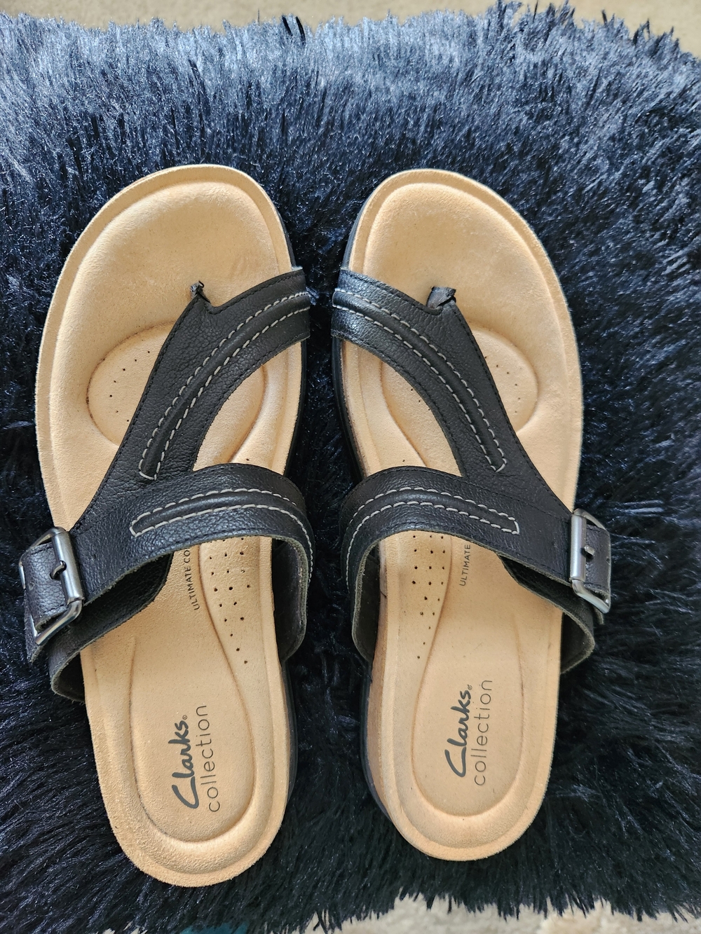 Clarks Collection Black Leather Sandals for Women